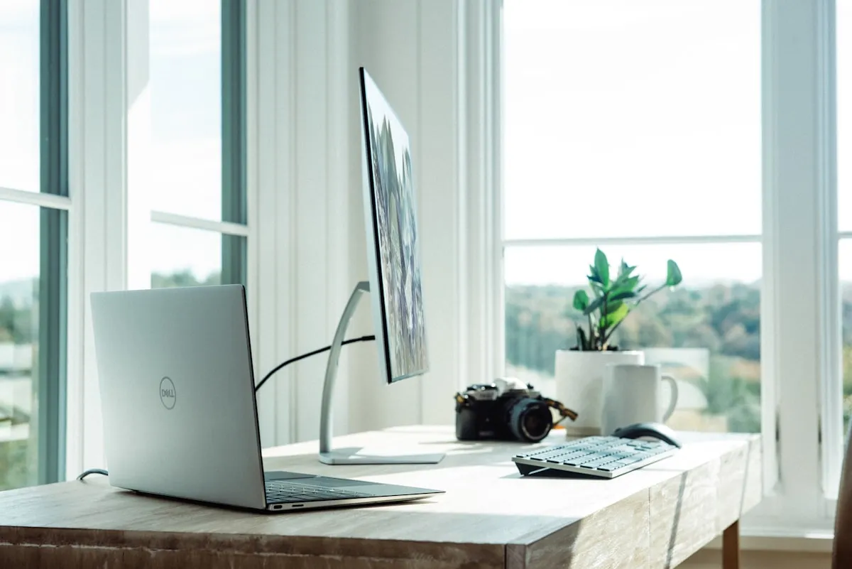 Home office with hardwood floor and desk