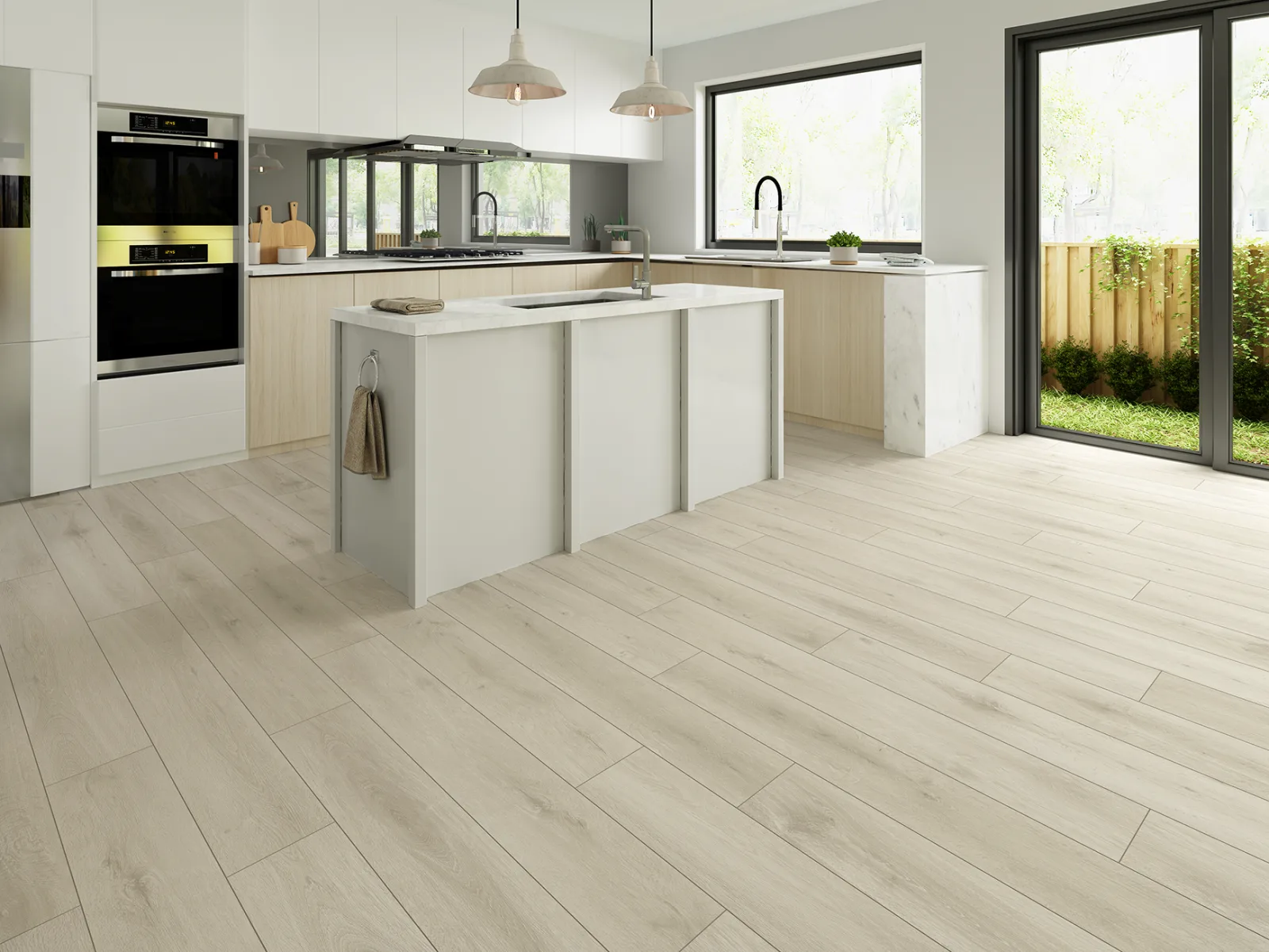 GemCore Lakeshore Oakwood waterproof laminate in an open-plan space