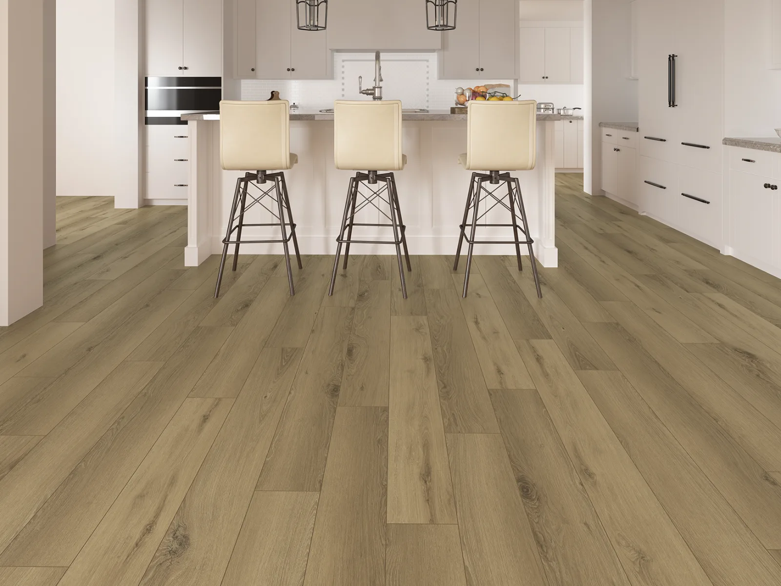 GemCore Lakeshore Warren waterproof laminate in an open-plan room