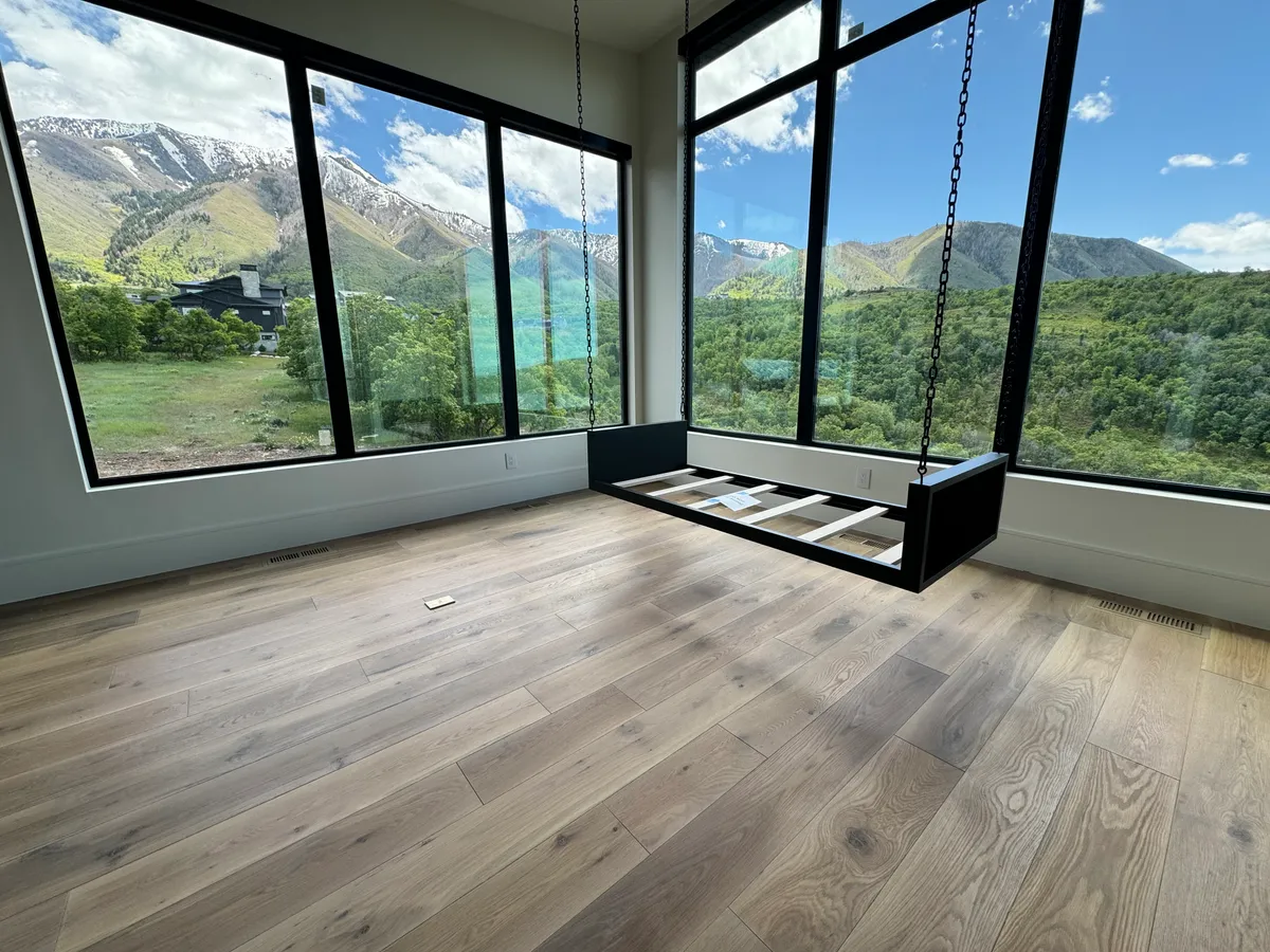 Wide plank hardwood in Alpine mountain luxury home
