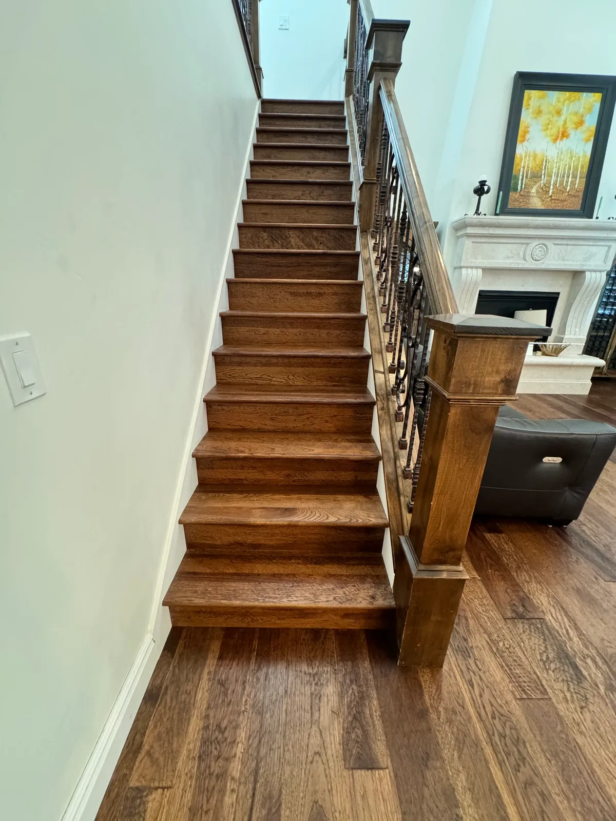 Curved staircase with hardwood flooring